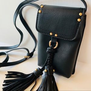 Black Cell Phone Tassel Gold Cross Body Wallet Bag